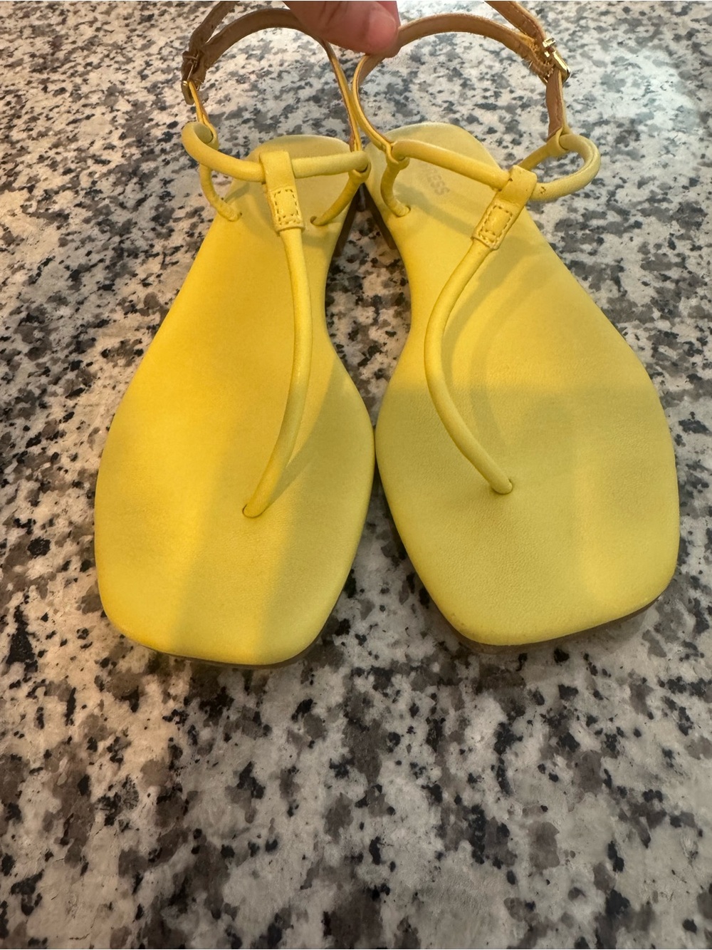 Express Yellow T-Strap Square-Toe Sandals